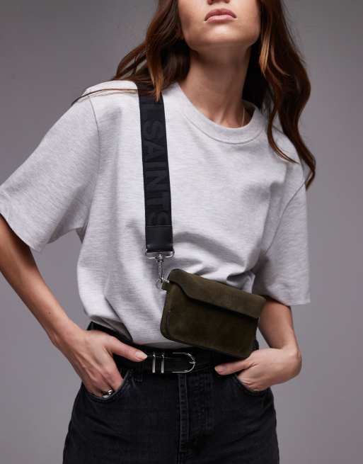 AllSaints – Zoe – Skórzana torebka crossbody w kolorze khaki