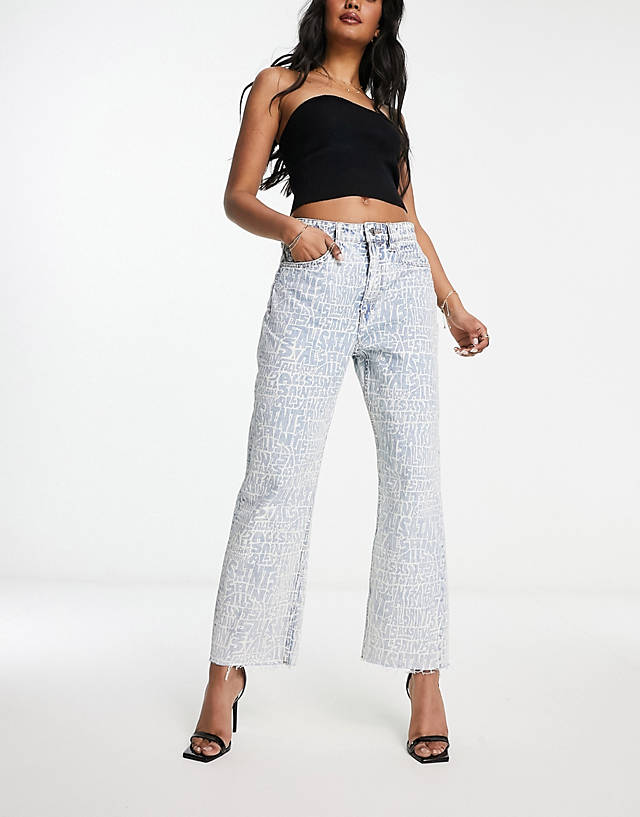 AllSaints - zoey logo printed straight jeans in blue