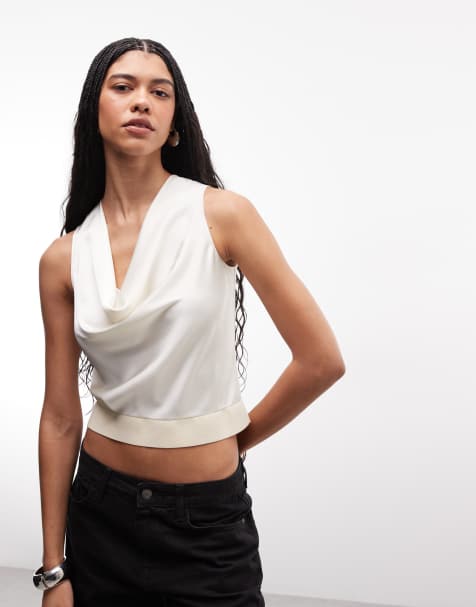 AllSaints Zoey sleeveless cowl neck knitted top in off white - view 1