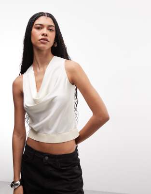 Zoey - Top en maille sans manches à col bénitier - Blanc cassé 34-36