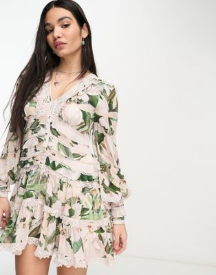AllSaints Zora Alessandra mini dress in pink and green floral