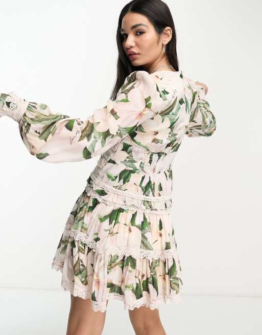 AllSaints Zora Alessandra mini dress in pink and green floral