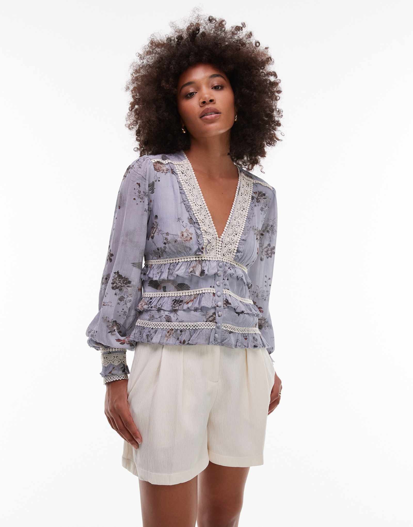 Топ с кружевной отделкой AllSaints Zora в пастельных цветочных тонах