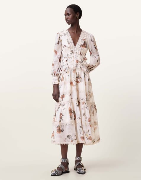 AllSaints - Zora - Robe mi-longue - Blanc écru - view 1