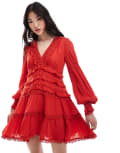 [AllSaints] AllSaints Zora ruffle mini dress in red 14 Red
