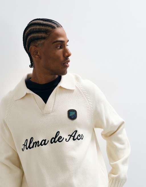 Alma De Ace 100% cotton Lavella long sleeve knitted polo in cream, 2 of 5