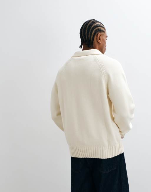 Alma De Ace 100% cotton Lavella long sleeve knitted polo in cream, 5 of 5