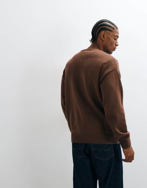 Alma De Ace 100% cotton logo script knitted jumper in brown, 4 of 5