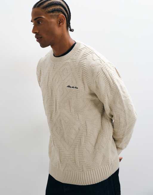 Alma De Ace 100% cotton textured Jaxa knitted jumper in stone, 2 of 5