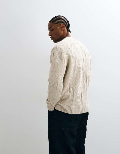 Alma De Ace 100% cotton textured Jaxa knitted jumper in stone, 4 of 5