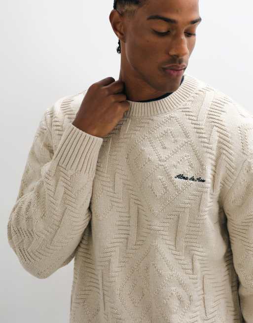 Alma De Ace 100% cotton textured Jaxa knitted jumper in stone, 5 of 5