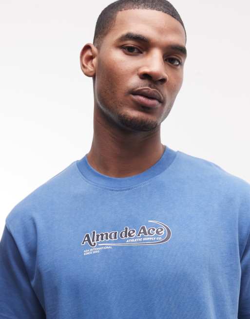 Alma De Ace athletic supply co. logo t-shirt in washed blue, 3 of 5