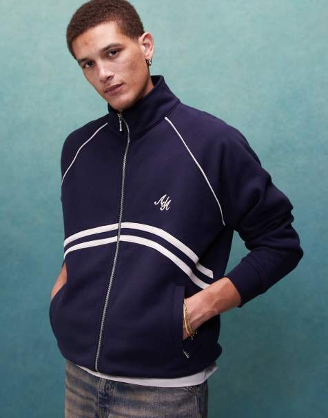 Alma de Ace co-ord zip up track jacket with contrast piping in navy  - view 1