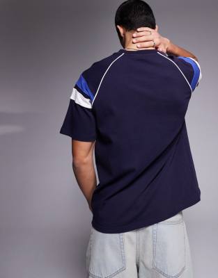 Shop Alma De Ace Color Block 240gsm T-shirt In Navy