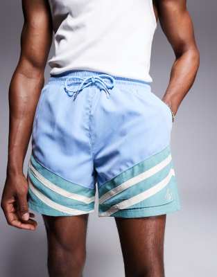 color block shorts in blue