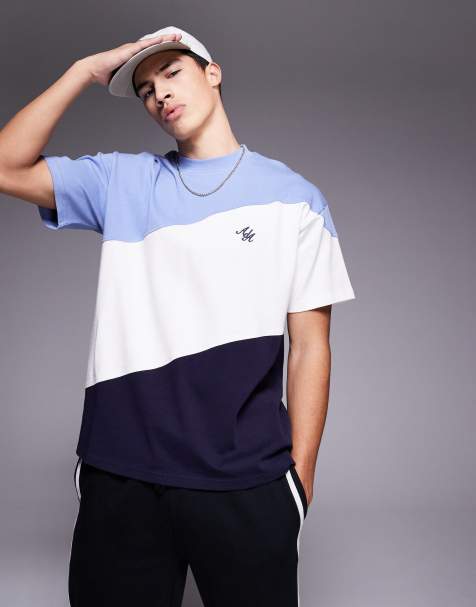 Alma De Ace colour block 240gsm t-shirt in blue - view 1