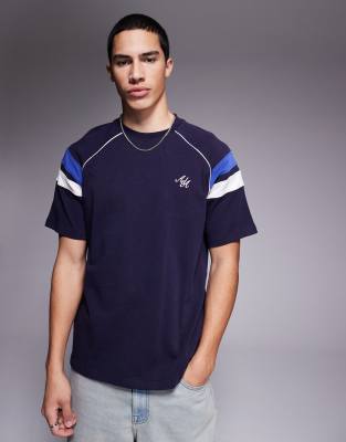 Alma De Ace Alma De Ace colour block 240gsm t-shirt in navy