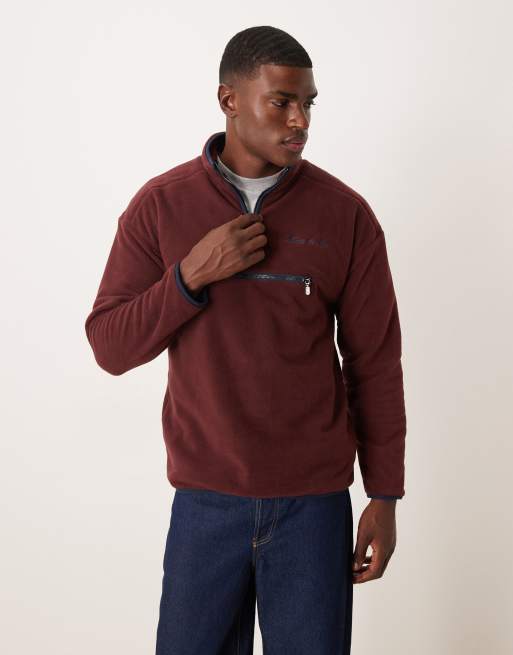Alma de Ace Felio half zip fleece sweatshirt in burgundy