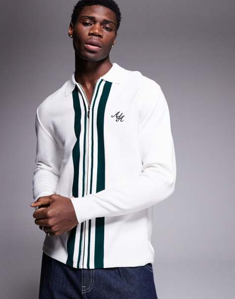 Alma de Ace - Giacca in maglia color panna a righe con logo - view 1