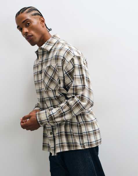 Alma De Ace Jovia long sleeve shirt in cream & brown check - view 1