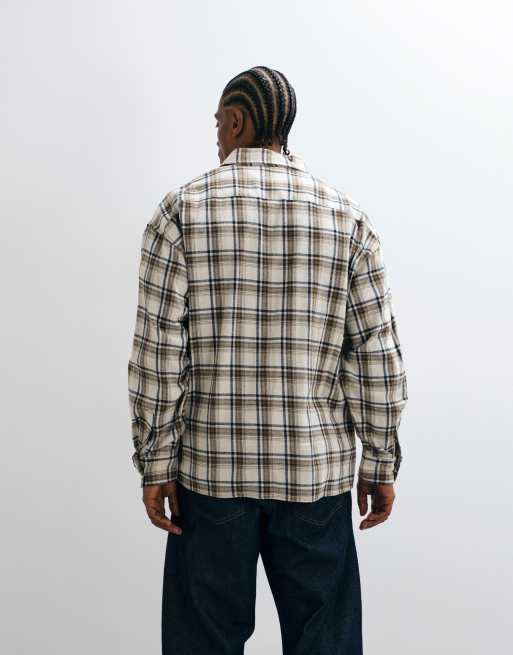 Alma De Ace Jovia long sleeve shirt in cream & brown check, 4 of 5