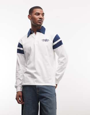 Alma De Ace Lina Long Sleeve Rugby Polo Top With Contrast Collar In White