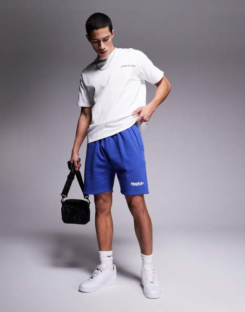Alma De Ace logo 420gsm shorts in washed blue  - view 1