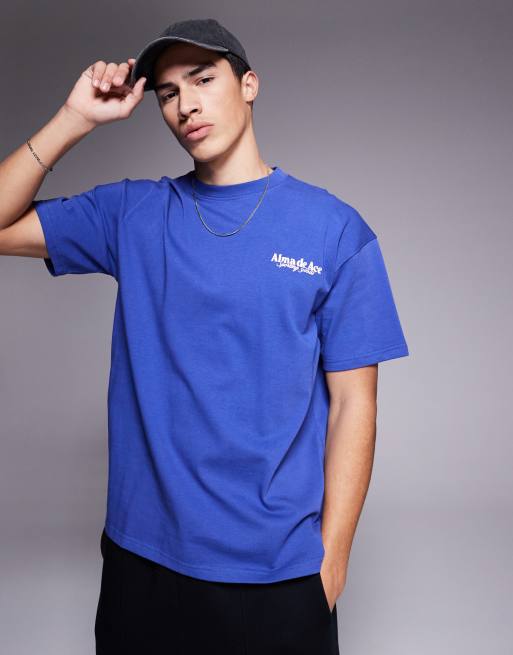 Alma De Ace logo back print 240gsm t-shirt in washed blue , 2 of 4