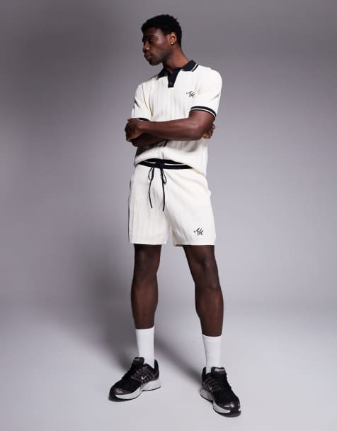 Alma De Ace logo knitted shorts co-ord in beige - view 1