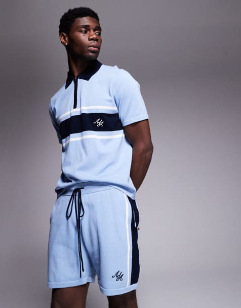 Alma De Ace logo knitted shorts in blue - part of a set - view 1