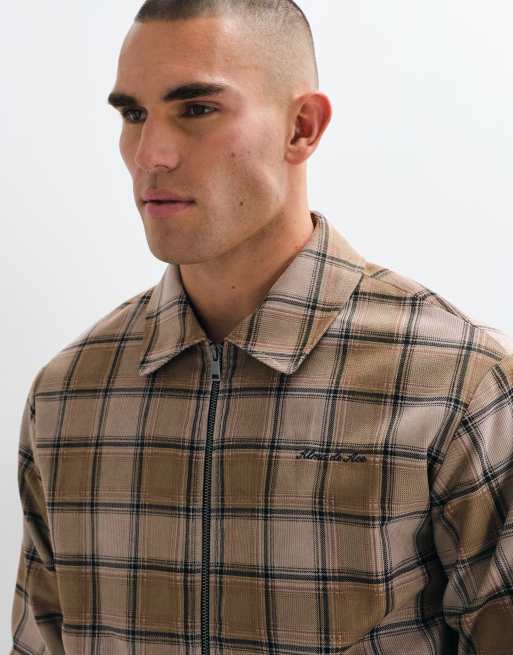 Alma De Ace Payten harrington jacket in beige check, 3 of 5