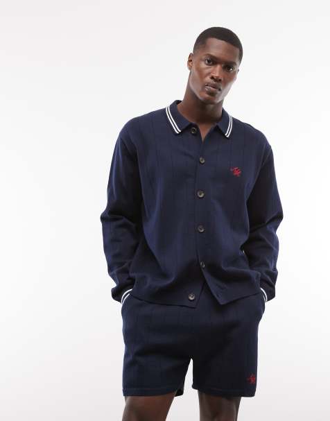 Alma De Ace pluto button up collar cardigan in navy jacquard - part of a set - view 1