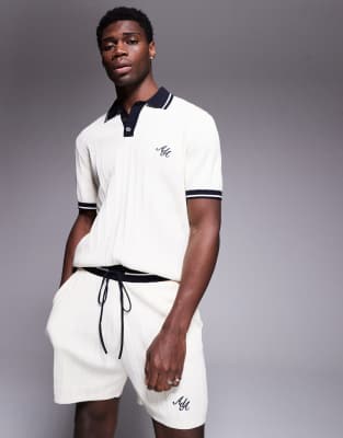 Alma de Ace - Polo en maille d'ensemble à bords contrastants - Beige-Blanc