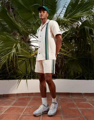 Alma De Ace Alma De Ace stripe detail logo knitted shorts co-ord in beige-White