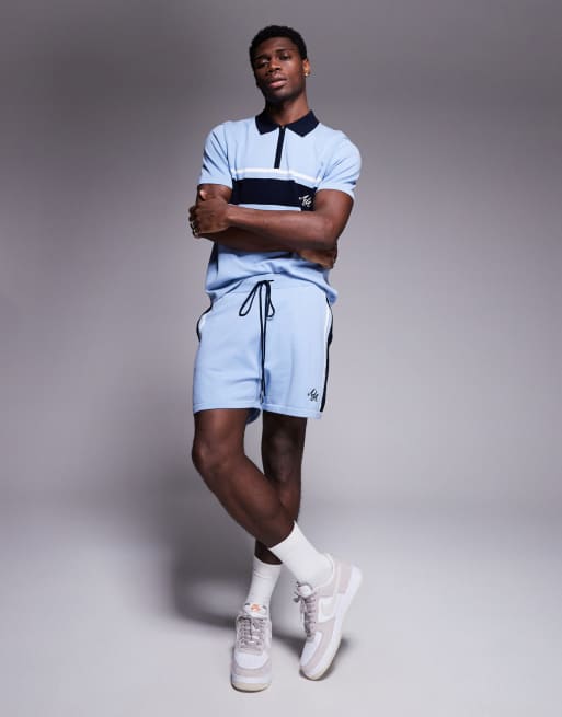Alma de Ace - T-shirt in maglia blu stile polo in coordinato