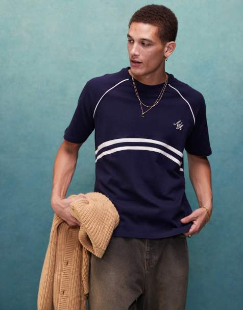 Alma de Ace t-shirt with contrast piping in navy - view 1