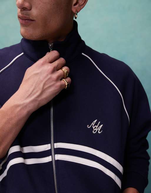 Alma de Ace - Trainingsjack met rits en contrasterende biezen in marineblauw , 2 van 4