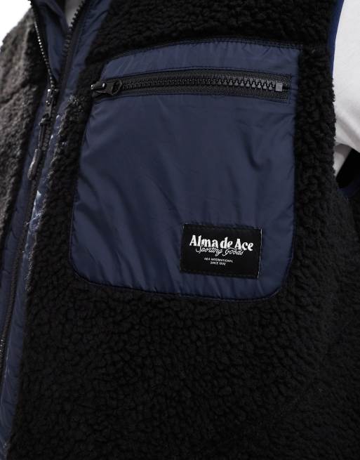 Alma de Ace - Veste sans manches en imitation peau de mouton - Bleu marine, 3 de 4