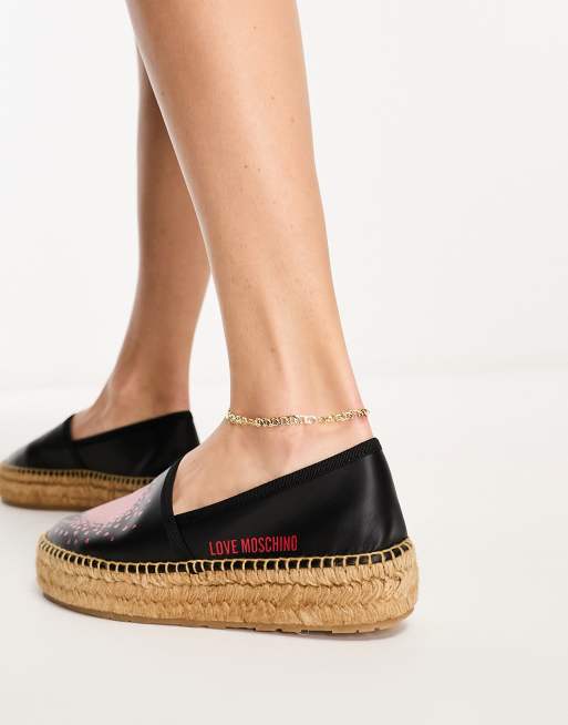 Alpargatas negras con plataforma plana y logo de corazón de Love Moschino, 4 de 4