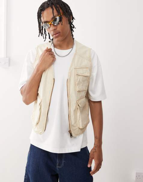Alpha - Beige utility-vest med syrevask - view 1