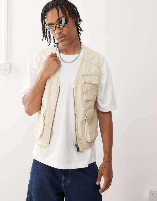 Alpha - Beige utility-vest med syrevask