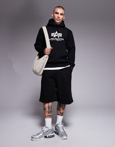 Alpha chest logo hoodie in black - view 1