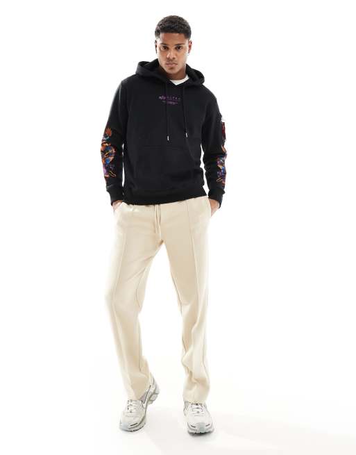 Alpha dragon embriodered back and sleeve print hoodie in black, 3 of 4