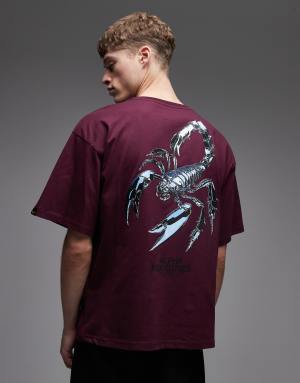 Alpha Industries 100% cotton t-shirt with scorpion back print in burgundy