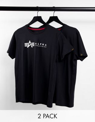 Alpha Industries 2 pack label logo t-shirt in black