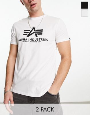 Alpha Industries 2 pack logo basic t-shirt in black/white
