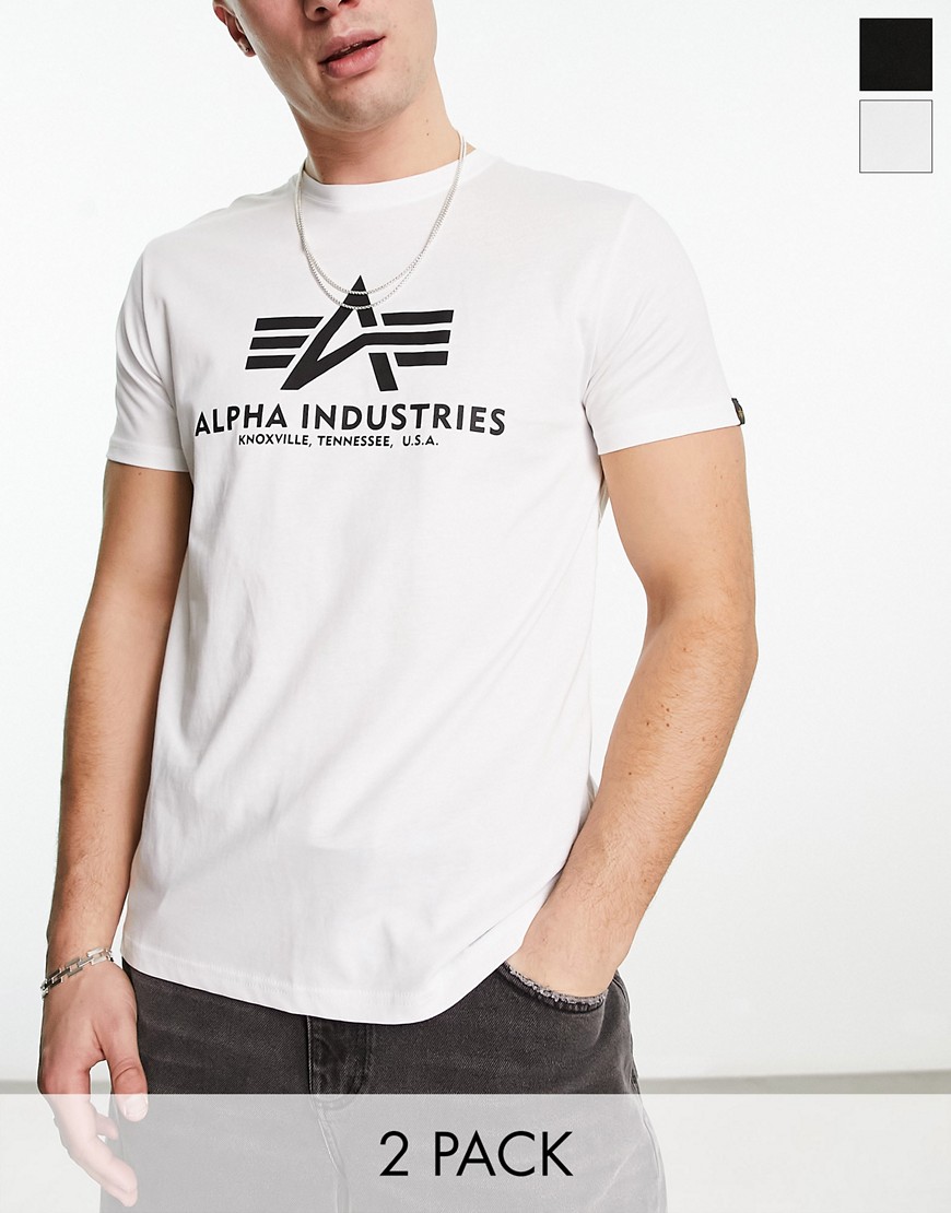 Alpha Industries 2 pack logo basic t-shirt in black/white-Multi