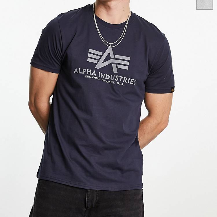 Alpha Industries 2 pack logo basic t-shirt in grey/navy | ASOS