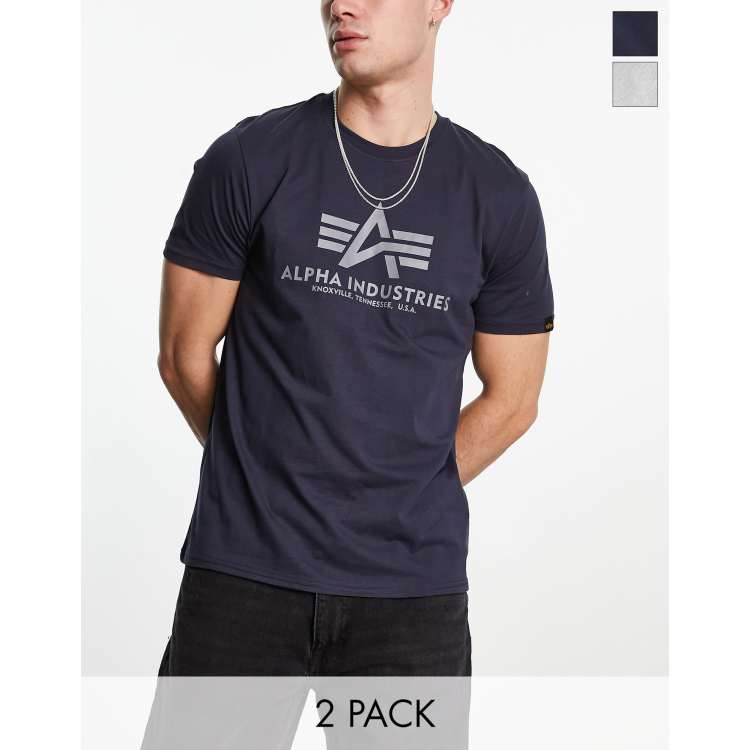 Alpha Industries 2 pack | logo grey/navy t-shirt in basic ASOS