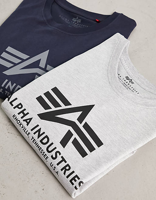 Alpha Industries 2 pack logo basic t-shirt in grey/navy | ASOS